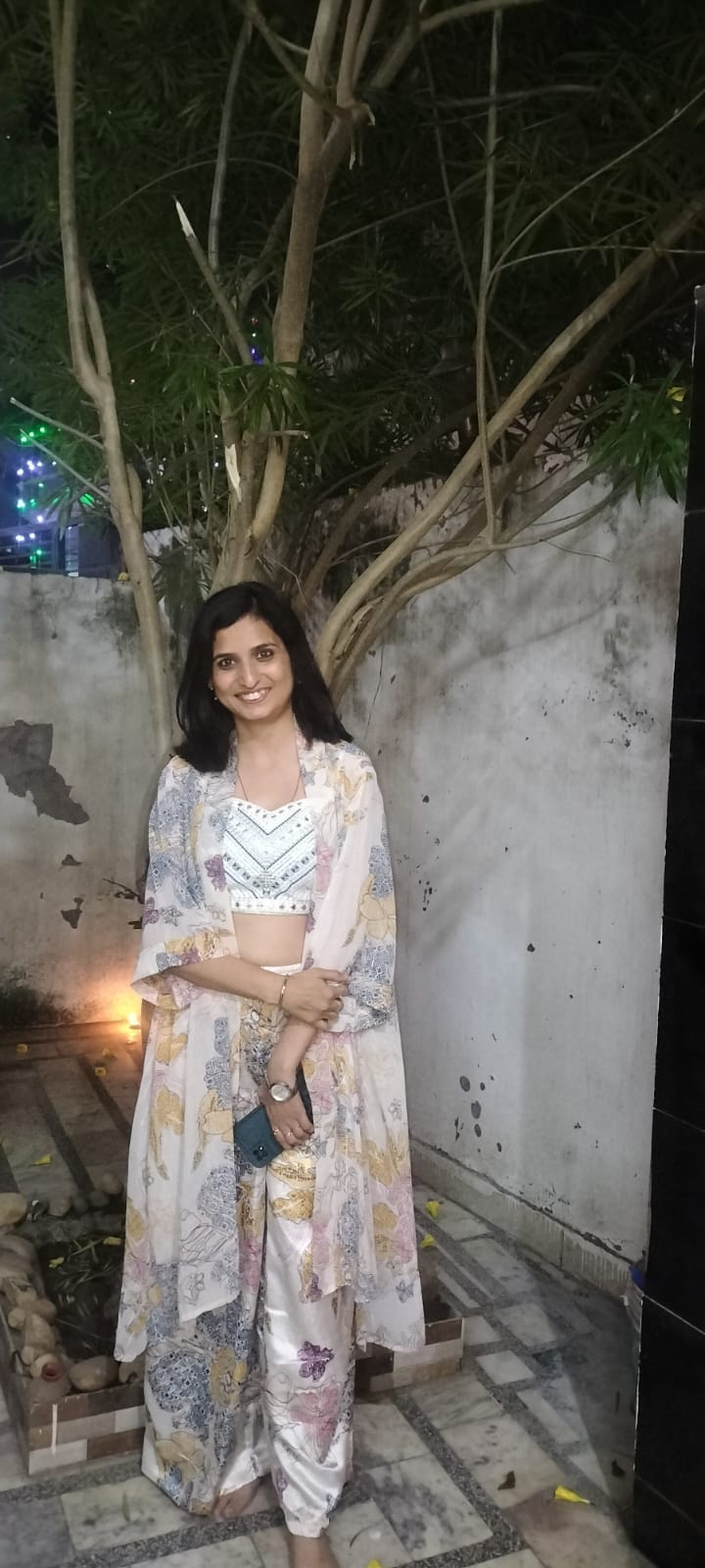 Ethnic wear — white floral indo-western coord set, candlelit garden